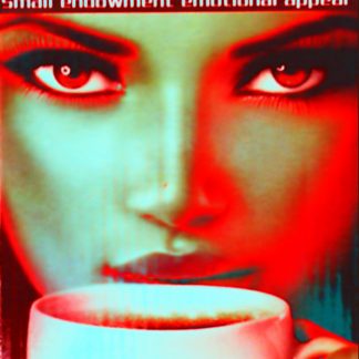 Girl looking over coffee cup on coffee maker box